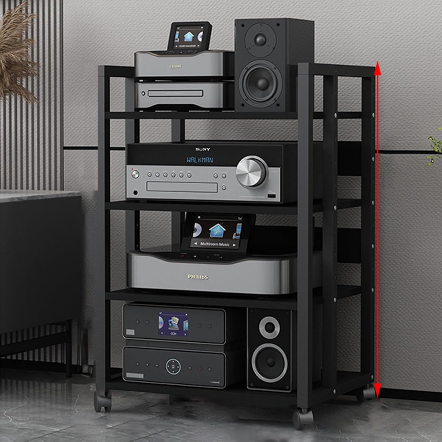 Media Storage Cabinet Stereo Cabinet Small Media Console 4-Tier AV Media Stand Corner Shelf Stereo Audio Rack Stand Tower Corner TV Entertainment Center for Living Gaming Recording Room(50x40x35cm/19.