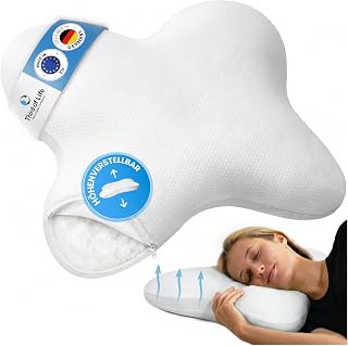 Höhenverstellbares Schmetterlingskissen, Ergonomie für Seitenschläfer | Ergonomisches Kopfkissen mit Duo-Hohlfaserfüllung & atmungsaktiven Mesh-Streifen, Pillow made in EU, Ökotex 100, 60° waschbar