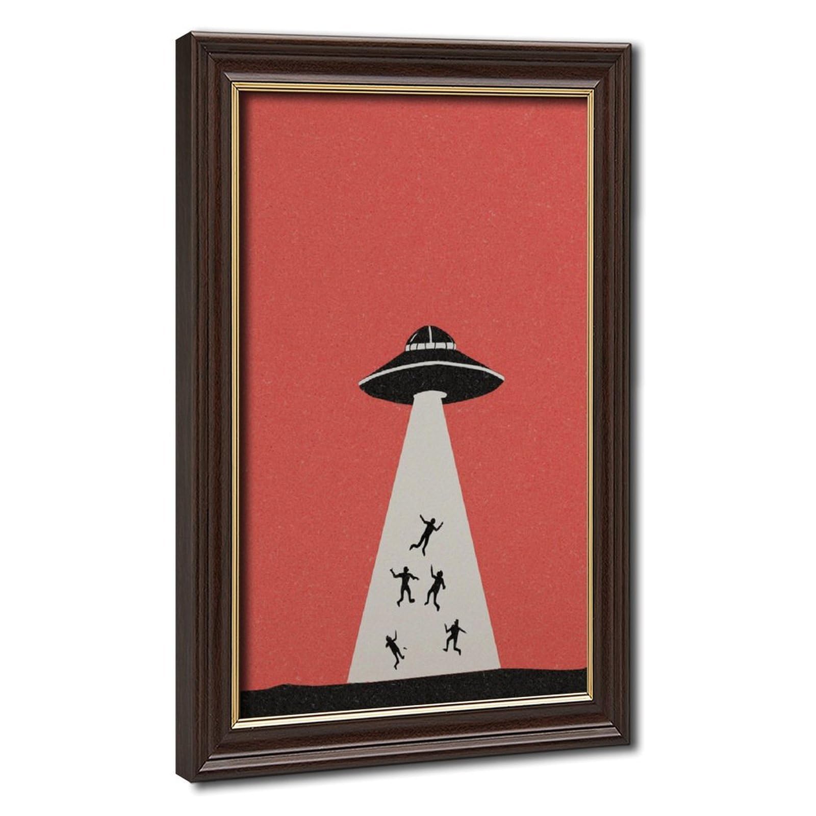 Pyberon Pink Ufo Abduction, Comical Aliens Canvas Poster Wall Art Decor Print Picture Paintings For Living Room Bedroom Decoration 8" L X 12" W
