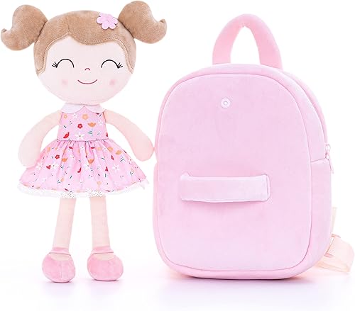 Miniatura 3 de Gloveleya Kids Backpacks Girls Backpack Plush Bags Diaper Bag Backpack with Floral Doll Pink 9"