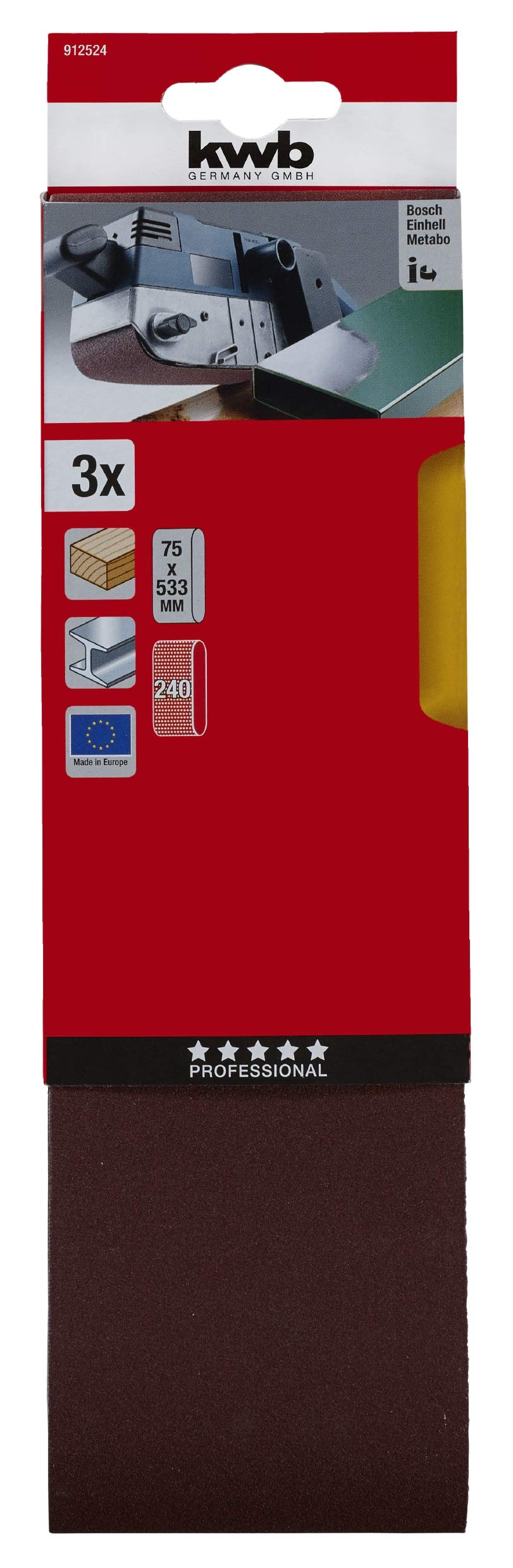 Bandes Abrasives Kwb 75x533 Mm - Grain 60 En Corindon Supérieur Pour Bois Et Métal - Pour Ponceuses à Bande