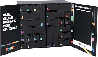 POSCA - Advent Calendar 2025 with 24 stationery, school stationery, creative work - Gift ideas with things for school, coarse and fine tip felt-tip pens, wax pencils