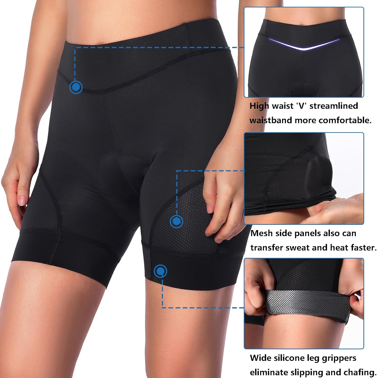 Women's Cycling Shorts 5D Padded Bike Biking Bicycle Underwear Shorts Quick-Dry Anti-Slip Black