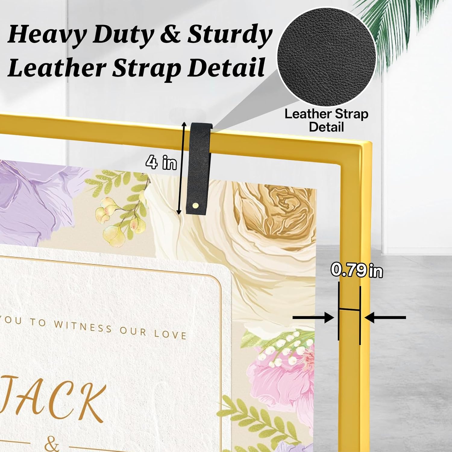 Vovoir Wedding Sign Stand with Led String Lights, Welcome to Our Wedding Sign Holder, 64”Heavy Duty Easel Stand for Sign, Linen Sign Stand with Leather Hanging Strap for Wedding Decor (Gold)