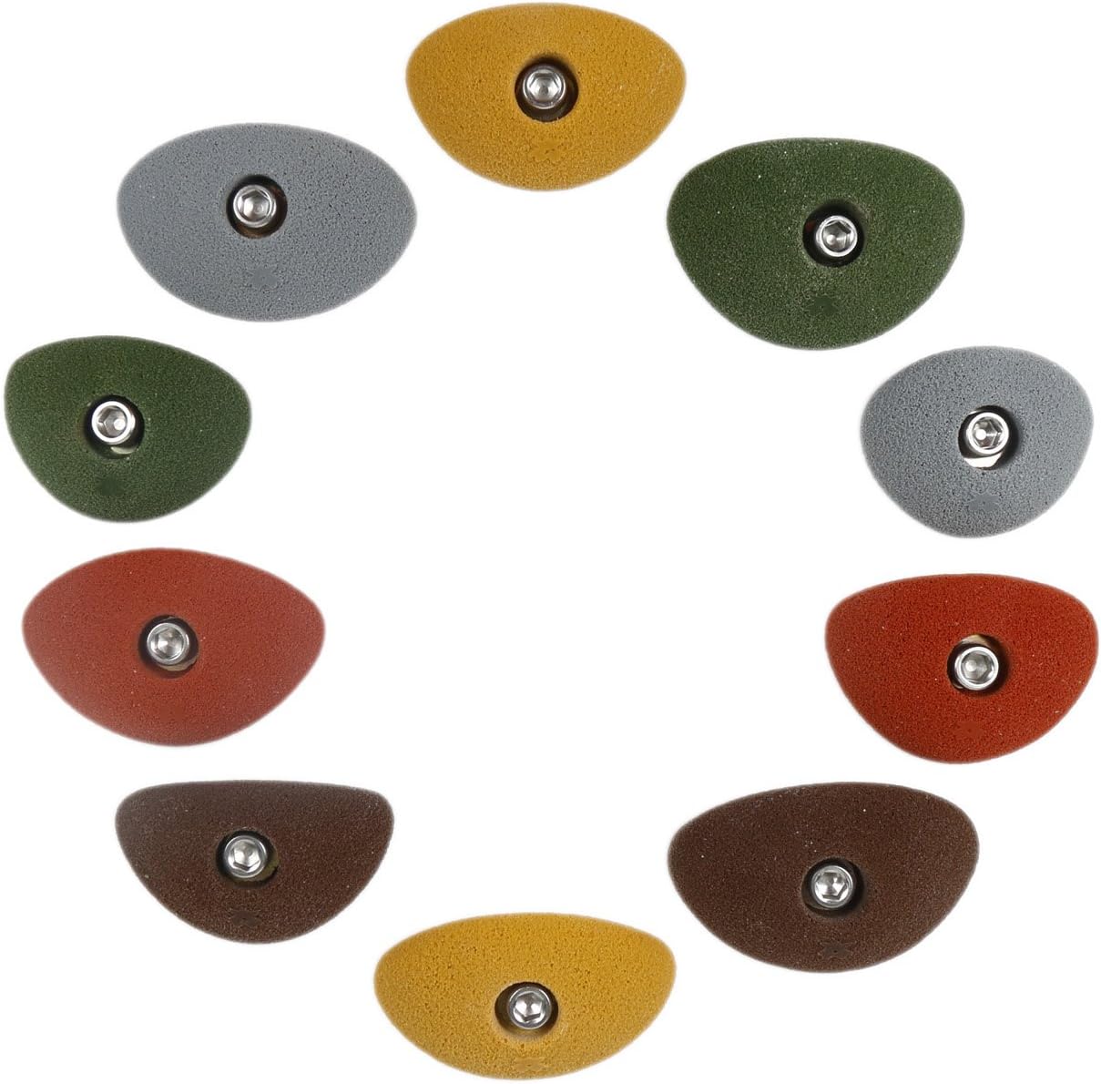 Atomik Rock Climbing Holds Set of 10 Bolt-On Oval Crimps Style 1 in Assorted Earth Tones