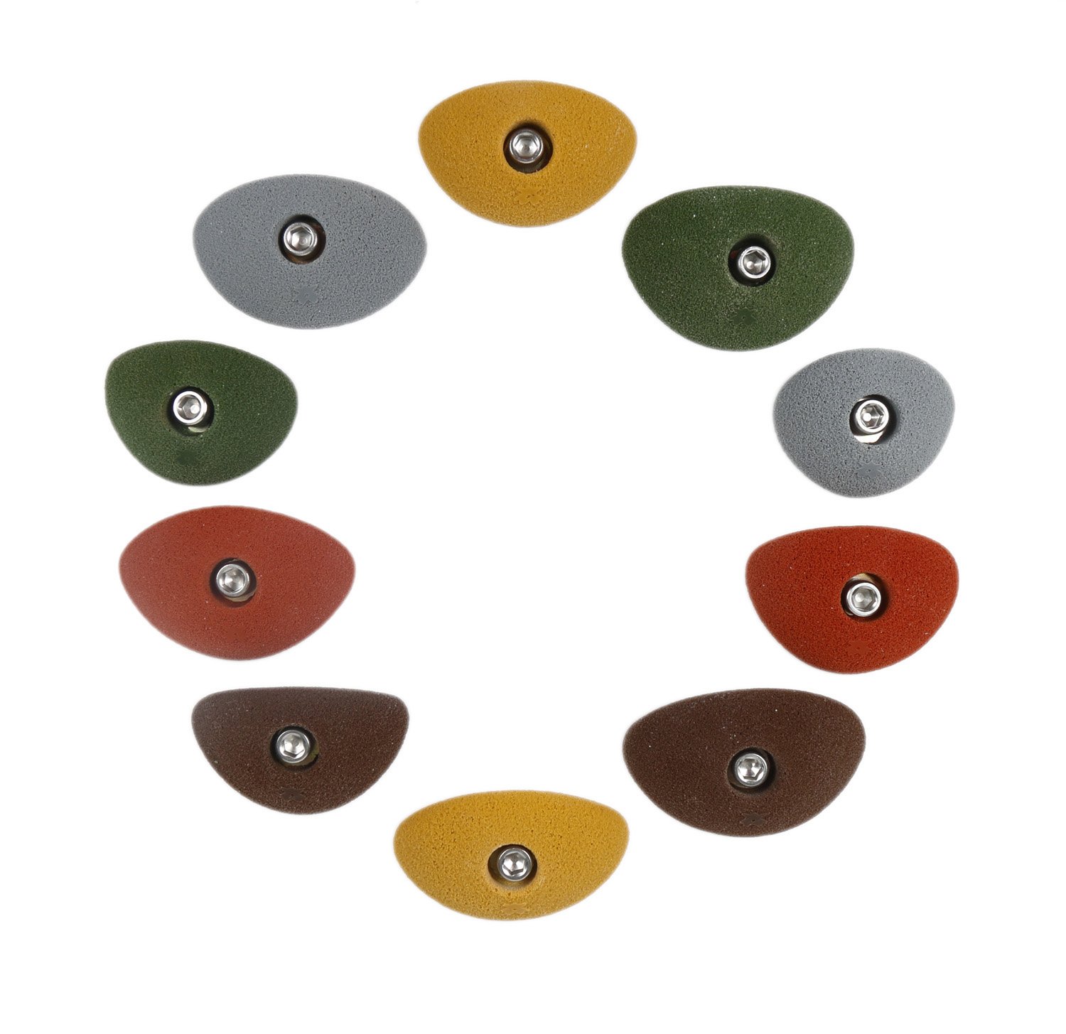 Atomik Rock Climbing Holds Set of 10 Bolt-On Oval Crimps Style 1 in Assorted Earth Tones