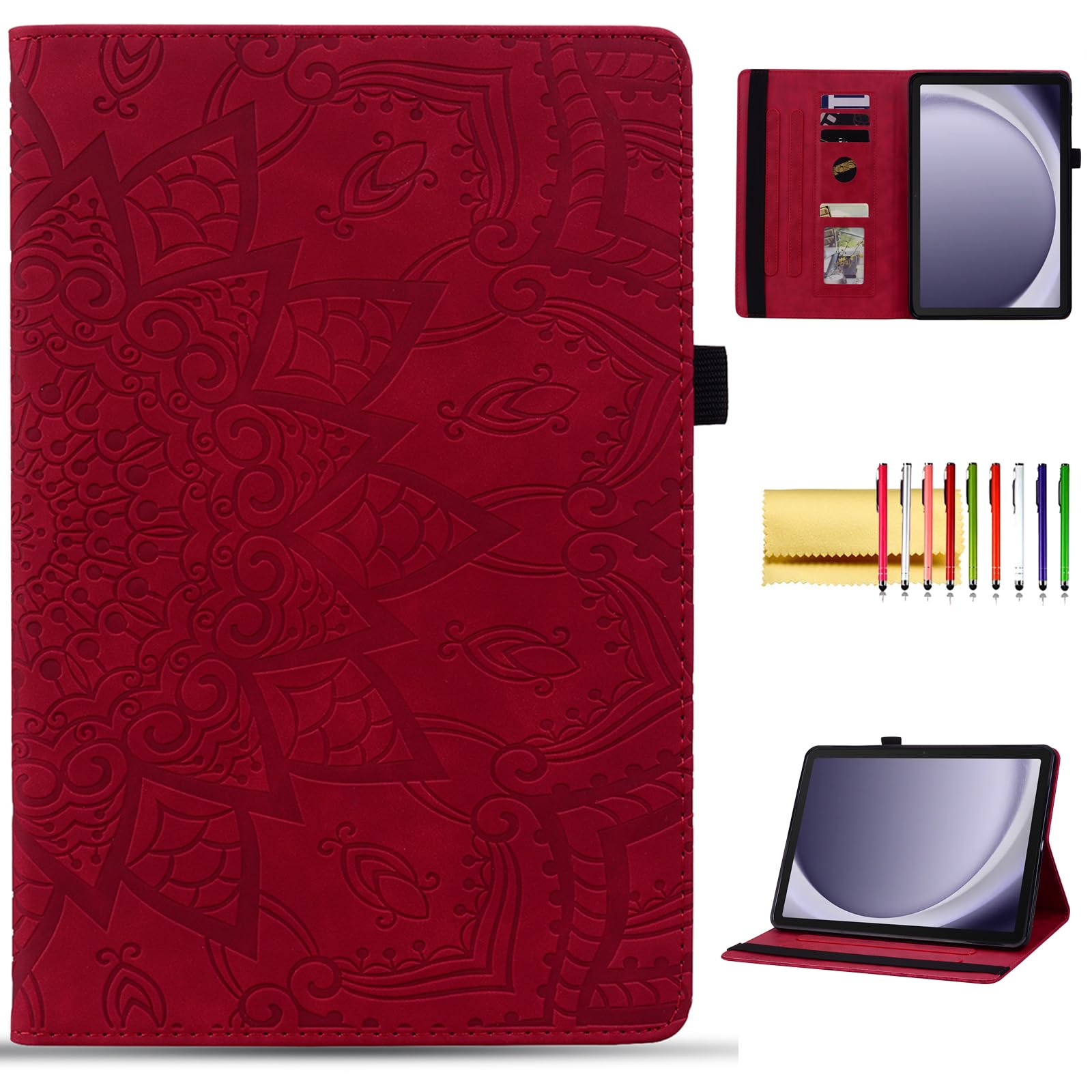 Folio Case for Samsung Galaxy Tab A9+ 11" 2023 SM-X210/X216/X218, Techcircle Mandala Embossed PU Leather Stand Soft TPU Back Cover Slim Elastic Band