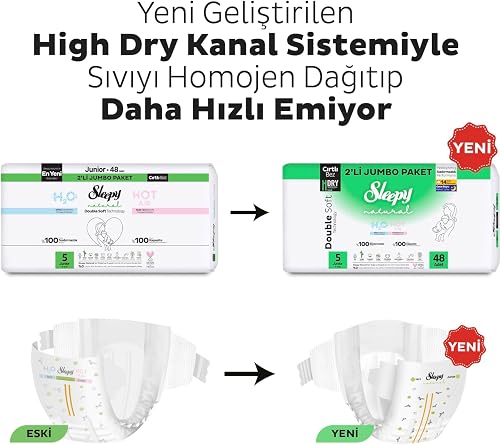 Sleepy Natural Double Soft Avantajlı Mega Paket Bebek Bezi 5 Numara Junior 96 Adet