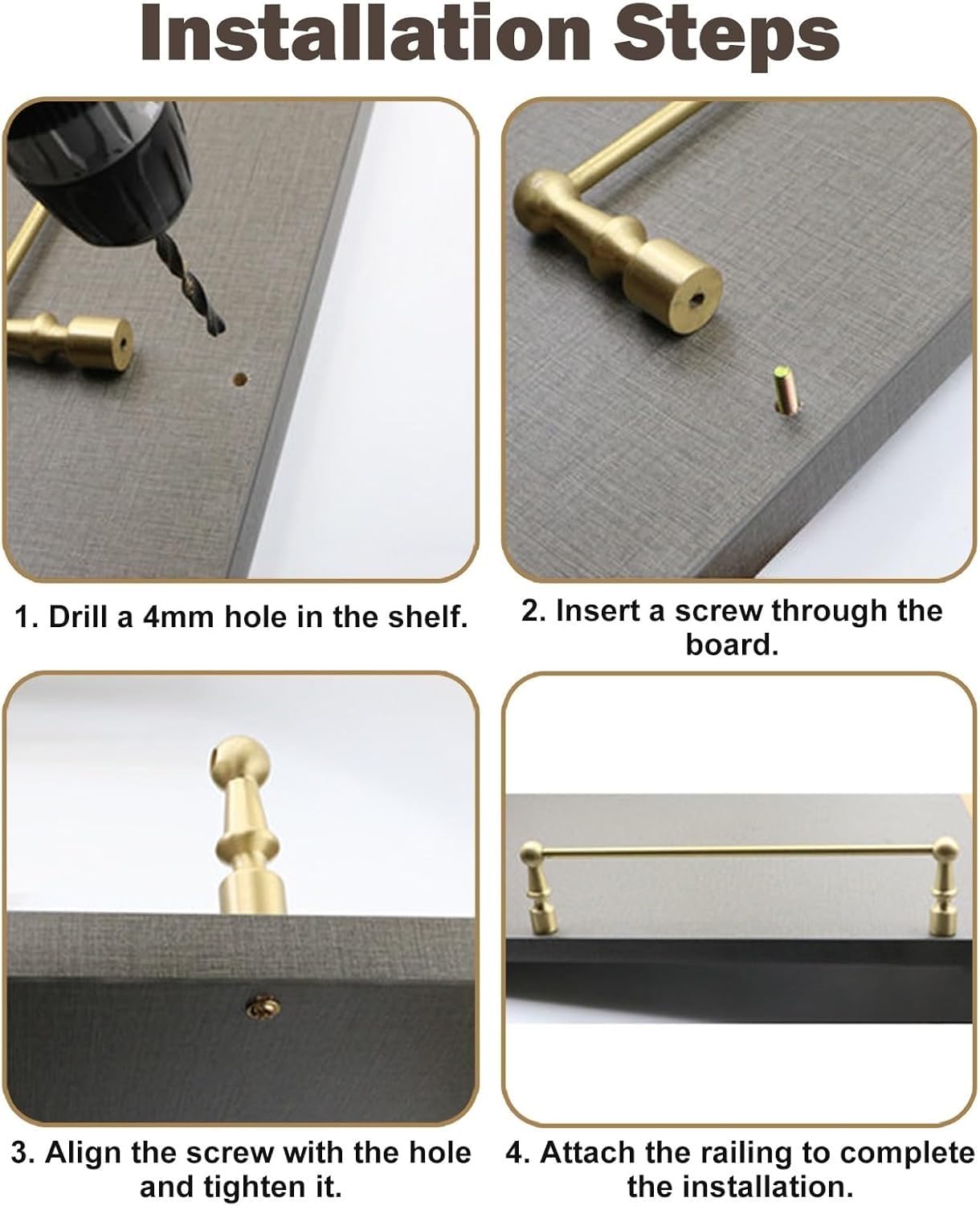 Kit de Rieles de Latón Macizo para Estanterías, 25 37 43 50 65 83 97 cm Rodillo Protector para Bordes de Estantes para Objetos de Colección y Cristalería(83cm)