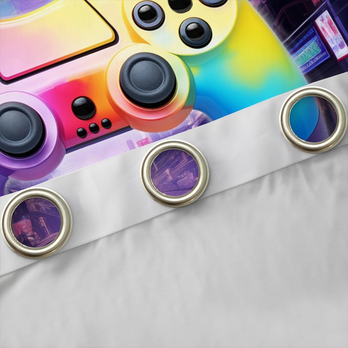 Boys Gamepad Curtains,Video Games Window Curtain for Kids Girls Teens Gamers Bedroom Decor,Neon Colorful Urban Street Scenery Blackout Window Treatment Modern Gaming Cool Window Drapes,38Wx45L image 5