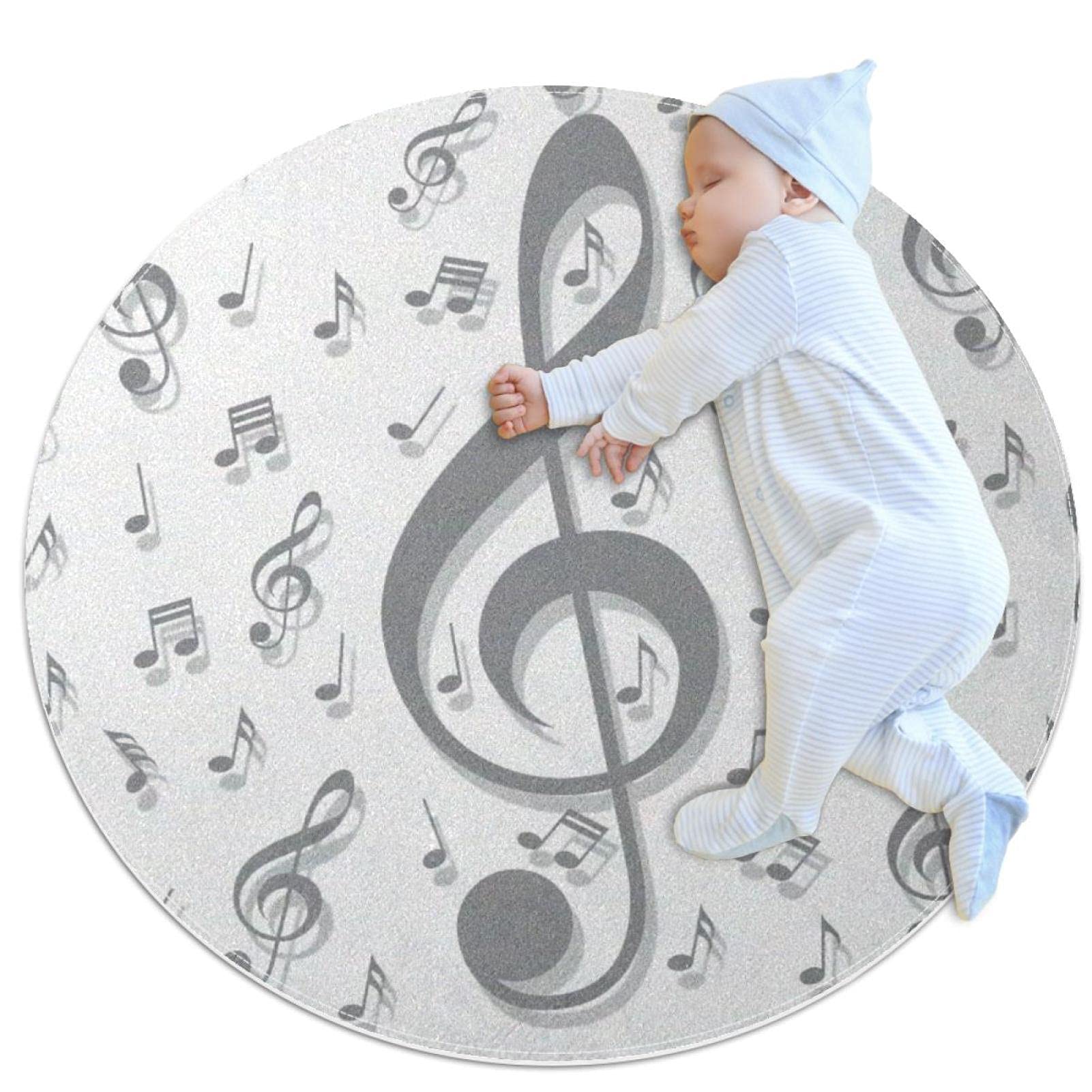 Tapis rond antidérapant notes de musique 70cm lavable en machine pour un entretien facile