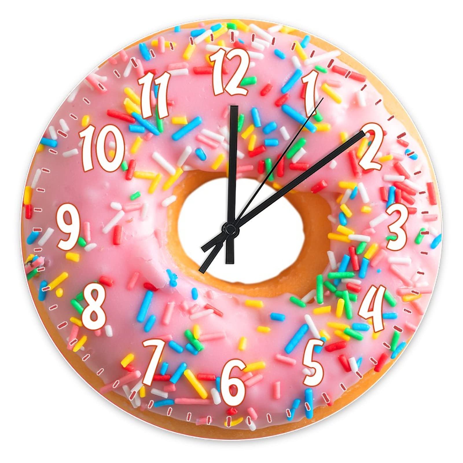 Byron Hoyle Donut Wall Clock Kitchen Clock Food Wall Clocks Battery Operated Farmhouse Clock Decorative Wall Clock For Living Room, Bedroom, 12 Inch