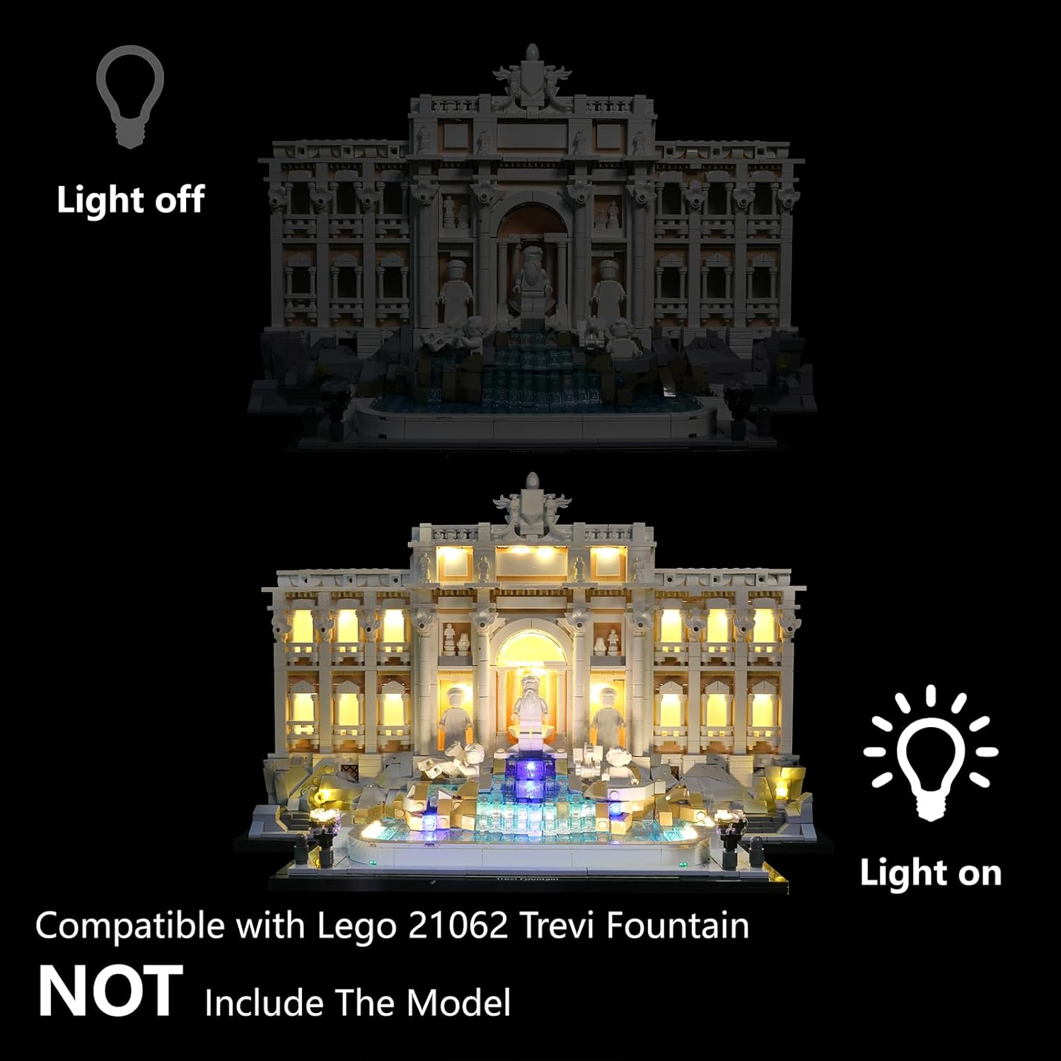 LED Light Kit for Lego Trevi Fountain 21062 – Compatible with Lego Architecture Rome Building Set, Lighting for Fountain Model (NOT Included The Building Set), Standard Version