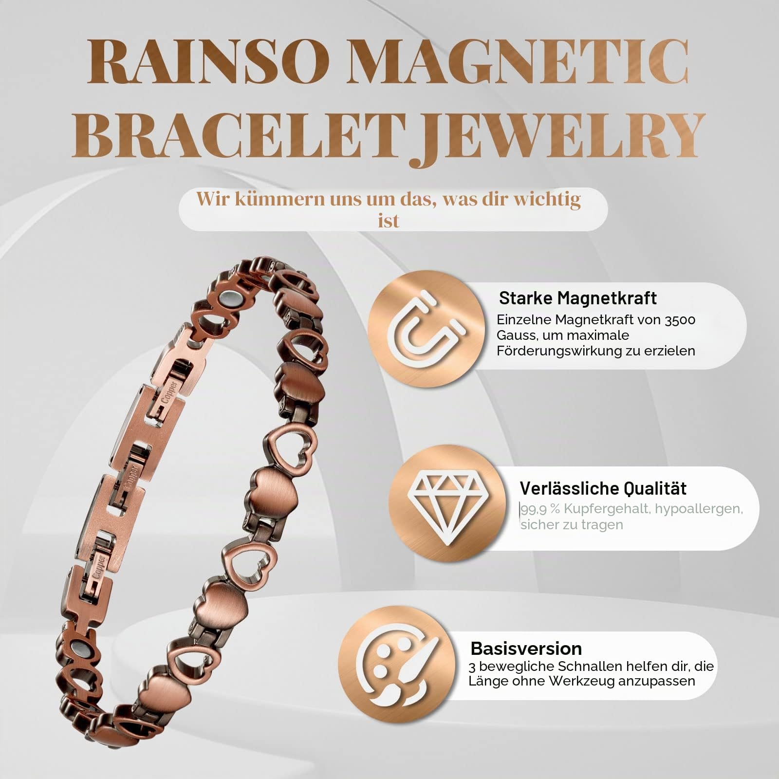 Rainso Reines Kupfer Magnetisches Gesundheitsbehandlung Armband Weibliche Arthritis Schmerzlinderung Liebes Design Mit Geschenkbox Verstellbar