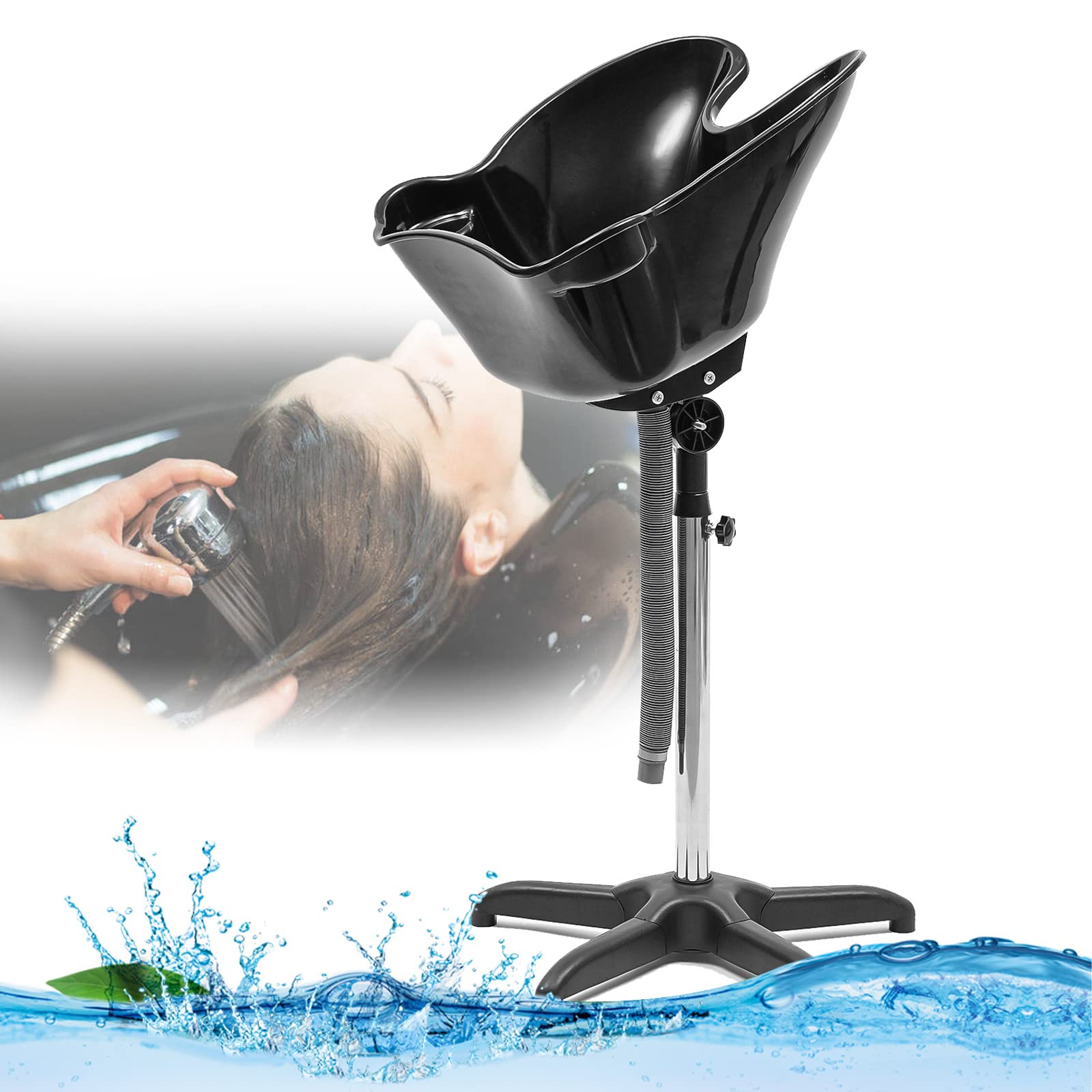 Lavabo móvil para peluquería, altura ajustable, lavado de pelo, ergonómico de plástico profundo, lavabo con manguera de drenaje, lavabo portátil para el hogar, salón de peluquería