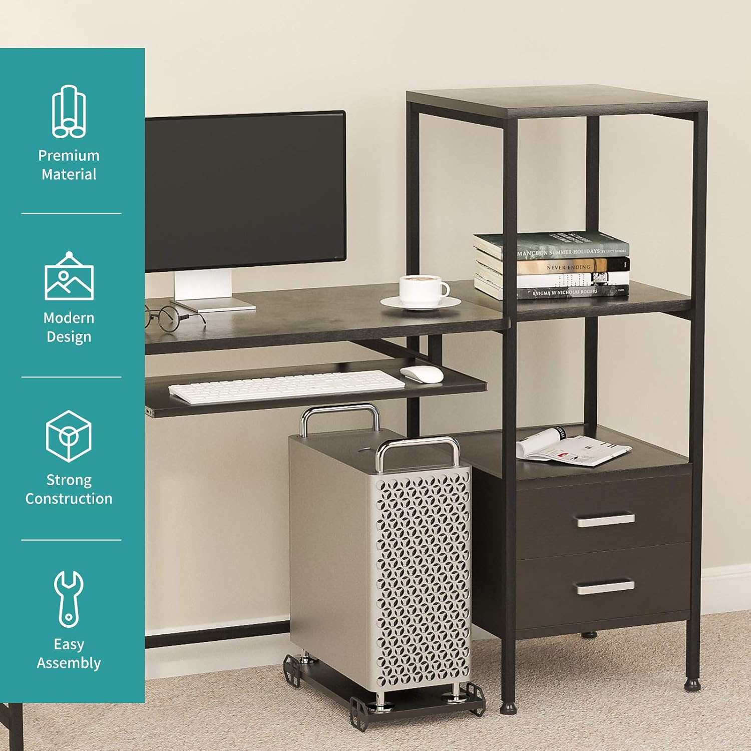 mecor Study Writing Computer Desk 55" with Drawers/Keyboard Tray/Storage Shelves, Modern Simple Style PC Desk Laptop Study Table Workstation for Home Office (Black)