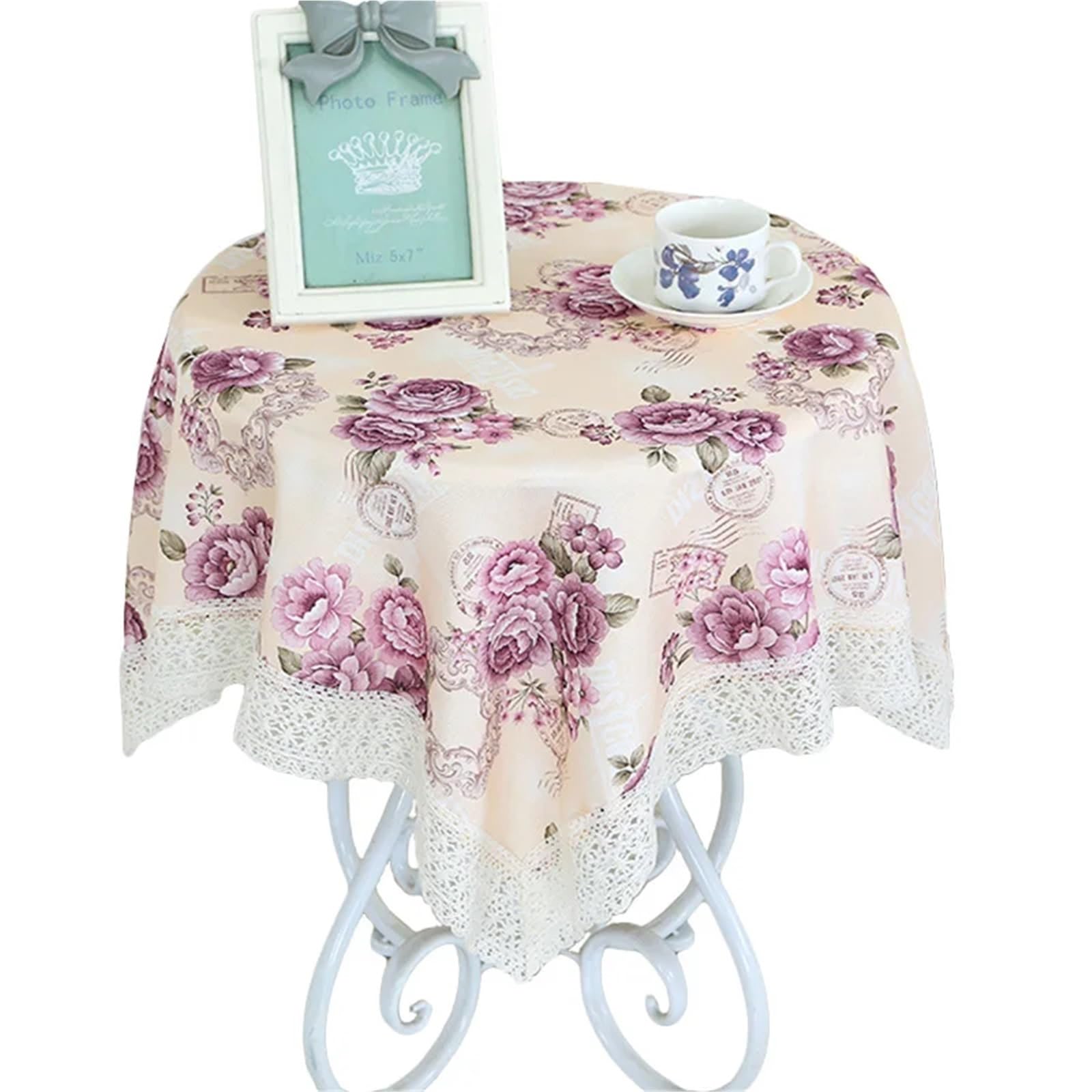 LuMOUzhou Lace Tablecloth Floral Print Rectangular Embroidered Lace Bedside Dining 80x80cm(Type3)