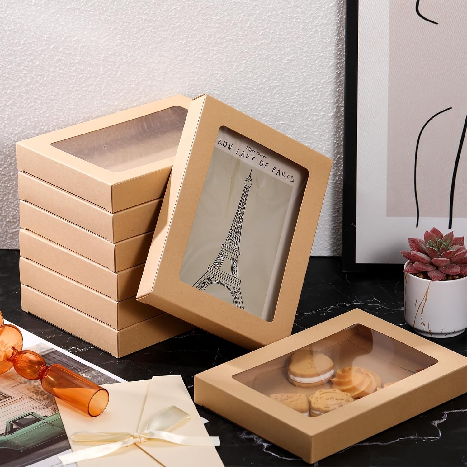 Caja De Papel Kraft De 50 Piezas Con Ventana, Caja De Embala | Meses