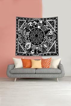 Ontheclouds Siyah Burç Desenli Leke Tutmaz Kadife Kumaş Duvar Örtüsü Duvar Halısı Tapestry, 140 x 140