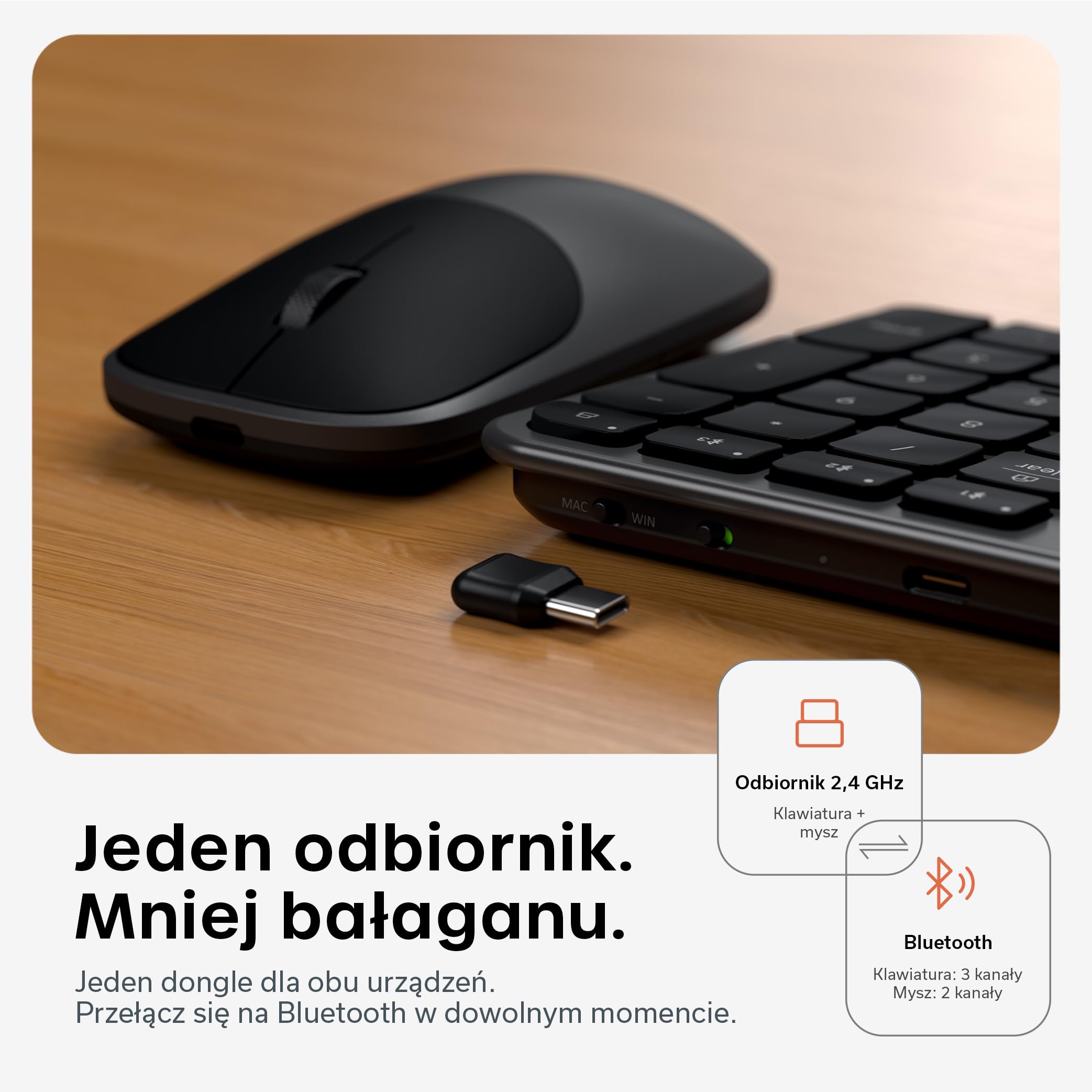 SATECHI klawiatura i mysz CEX3, amerykański układ QWERTY, gwiezdna czerń | Bluetooth, obsługa wielu urządzeń i odbiornik USB-C, pełnowymiarowa klawiatura; zgodność z MacBookiem i komputerami z Windows