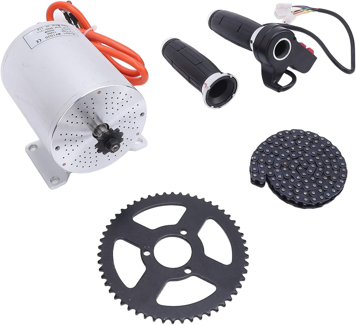 Electric Scooter Brushless Motor 72V 3000W Aluminum DIY Motor Kit with Sprocket Chain, Throttle Grip for Scooter Motorcycle, Suitable for Electric Cycles, Quad Cycles