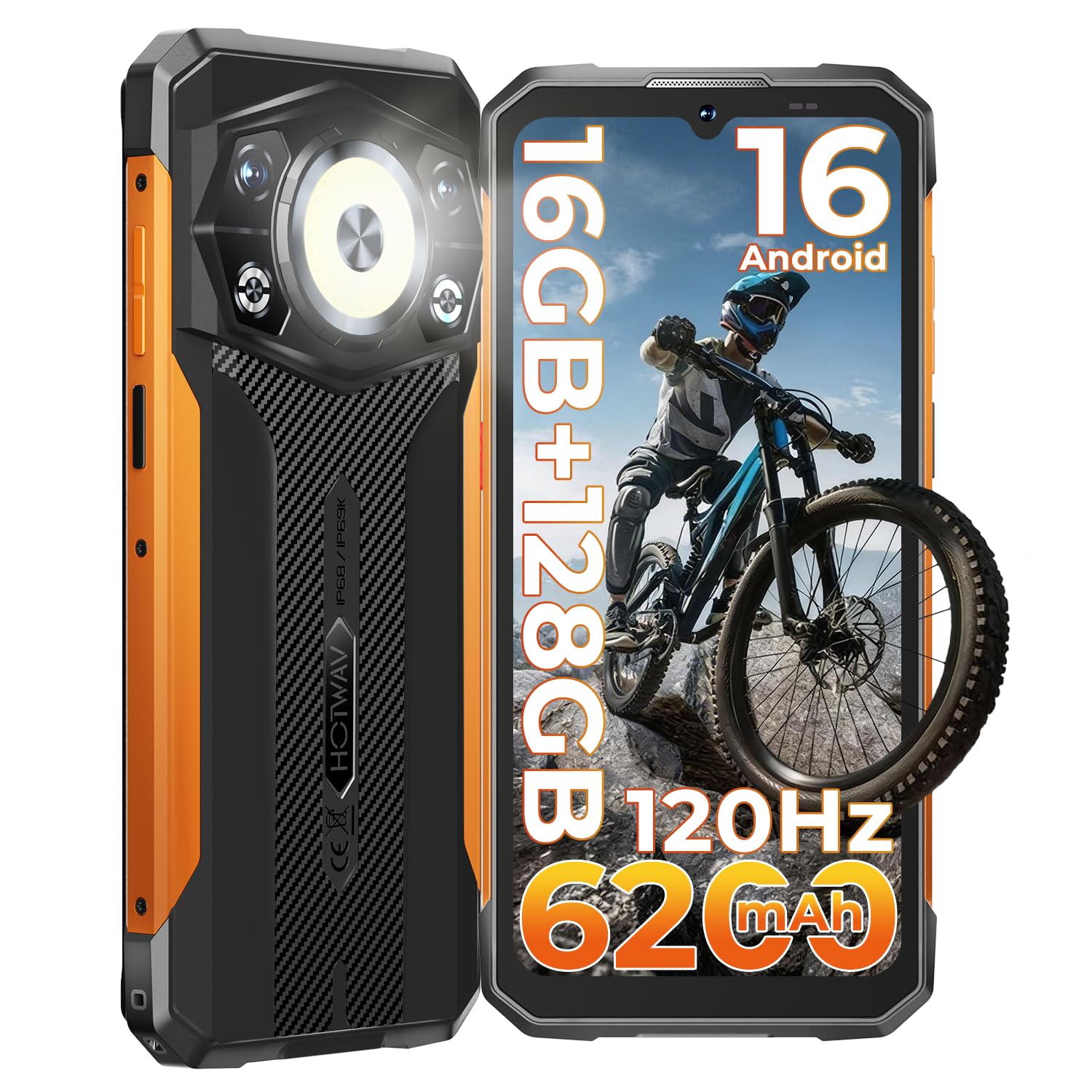 HOTWAV Cyber 17 Movil Irrompible-16GB+128GB(TF 2TB), 120Hz 6,75" HD+ Teléfono Movil Android 16, 6200mAh 20W, 48MP+16MP Cámara, Dual 4G SIM/NFC/OTG/GPS/Linterna de Camping súper Brillante | Pantalla de 6,75" HD+120Hz con Panda Glass 3, batería 6200mAh, 48M