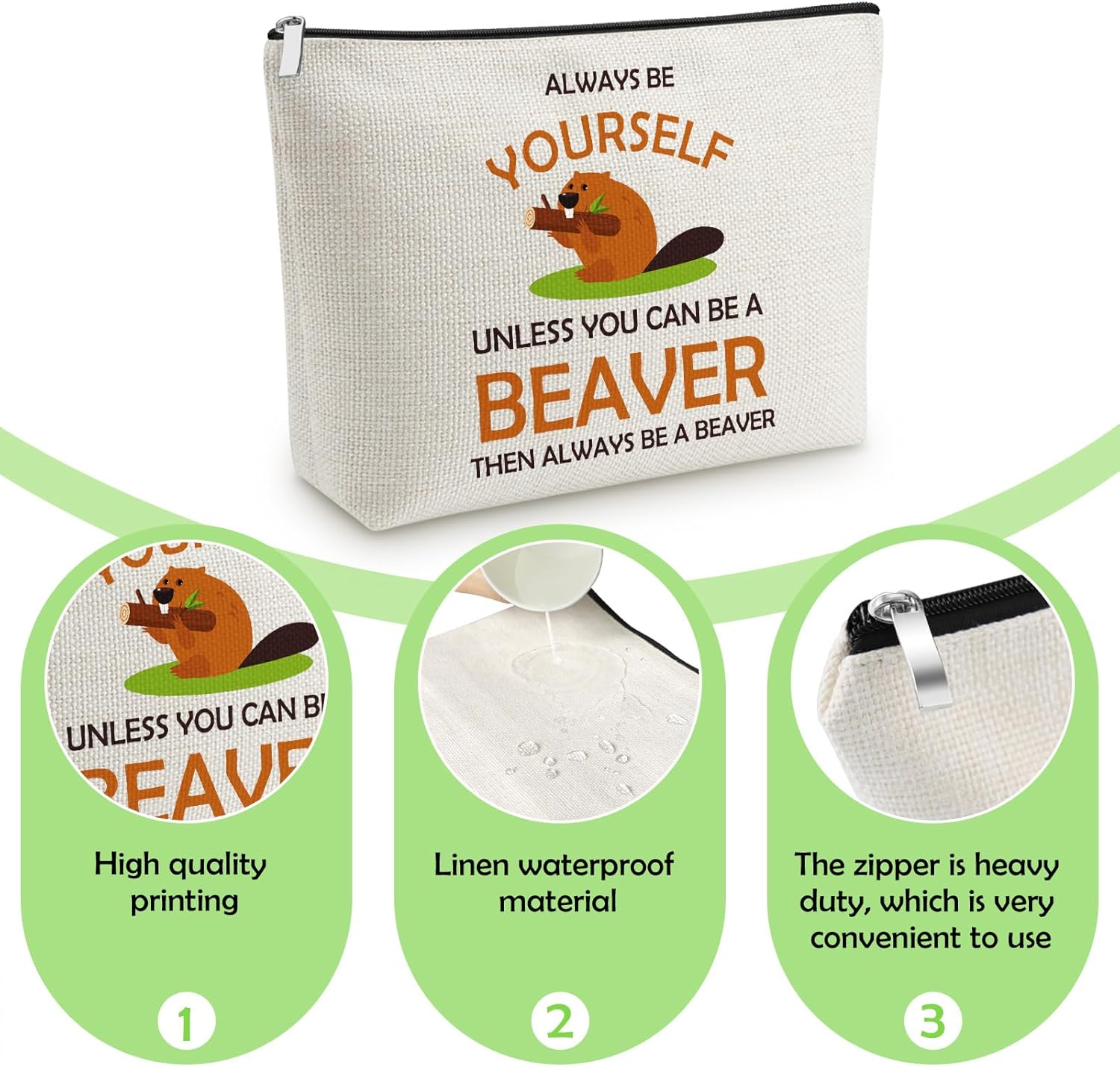 Beaver Makeup Bag Thank You Gifts for Beaver Lovers Cosmetic Bag Inspirational Present for Animal Lover Gifts for Women Daughter Sister Best Friend Mothers Day Birthday Present Travel Zipper Pouch - Image 3