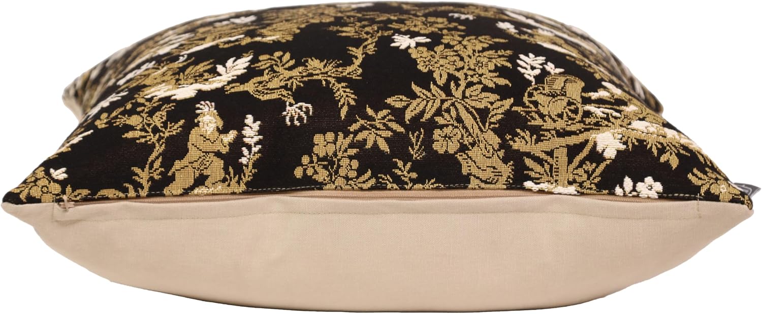 The Chinese On A Wheelbarrow Black French Tapestry Cushion - 19 in. x 19 in. Cotton by Charlotte Home Furnishings