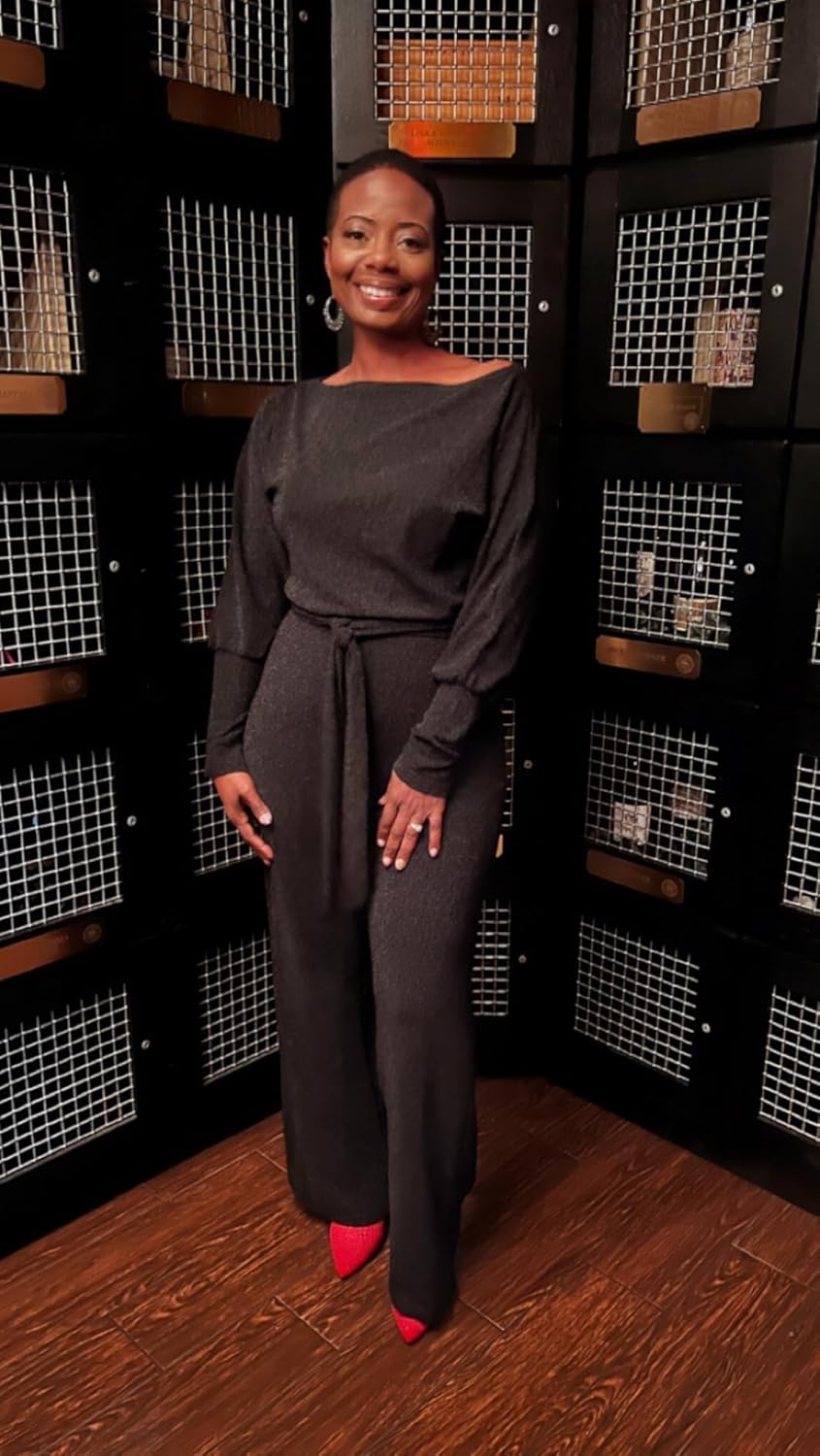 LaiyiVic Jumpsuits for Women off the Shoulder Elegant Long Sleeve Sparkly Straight Long Pants Rompers - Image 3