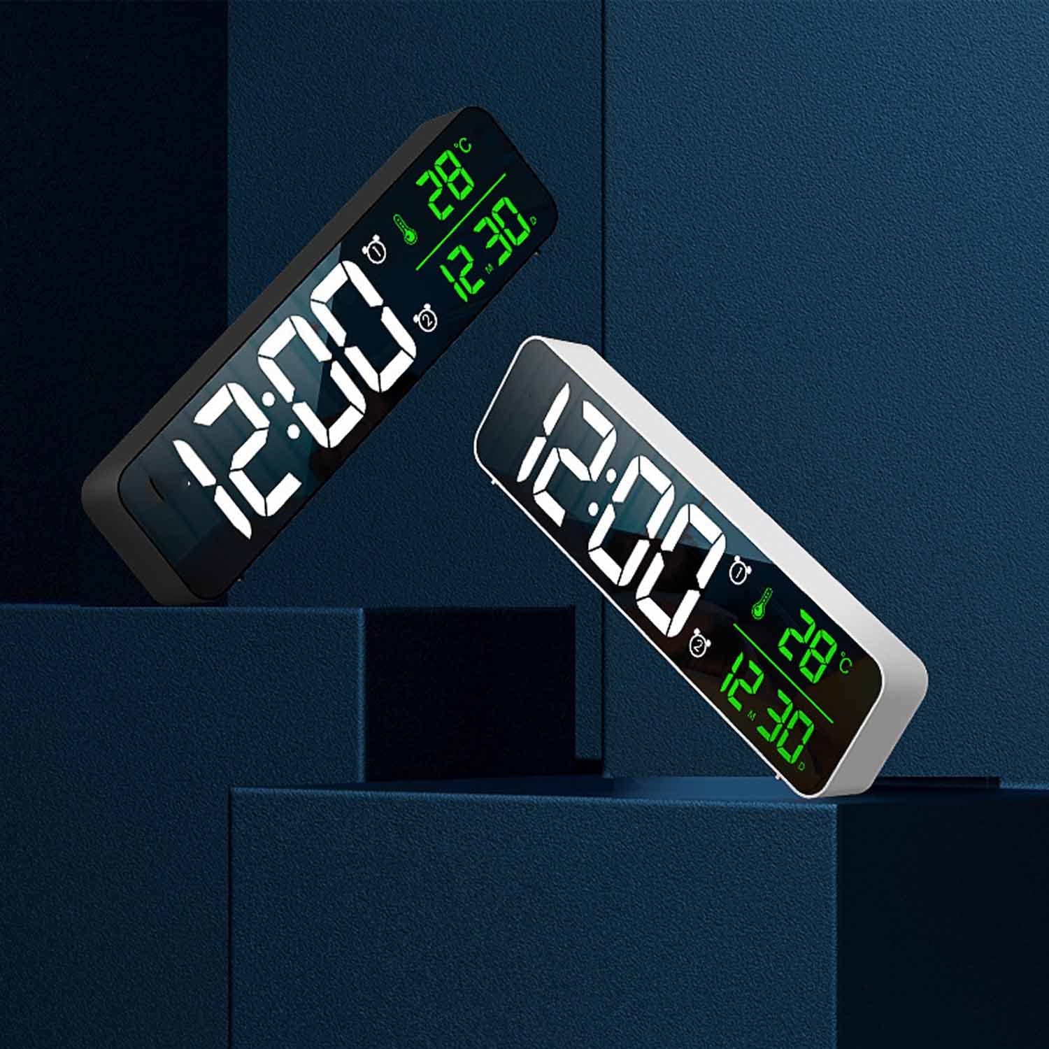 Reloj Despertador Digital, Reloj Despertador de Cabecera con Temperatura y Pantalla LED Grande, Reloj Espejo con 2 Alarmas,Brillo Ajustablede Adecuado para Dormitorios Escolares en Casa