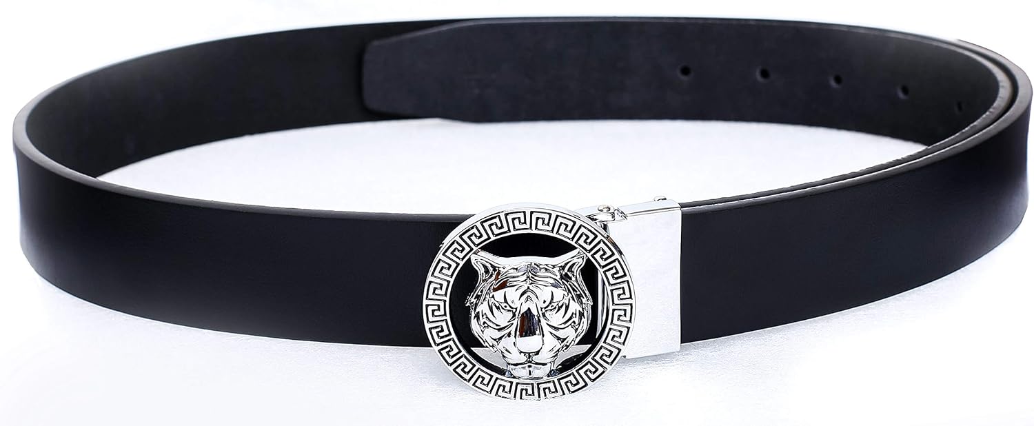 Men's Luxury Gold/Silver Tiger Buckle 35-mm Original Cowhide Leather Belt - Image 6