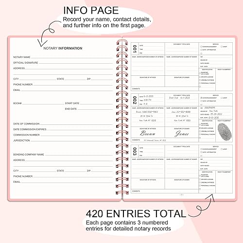 Miniatura 2 de Notary Journal Registro Libro de Registro, 7"x10", Diario Notario encuadernado en espiral, cubierta flexible, suministros para notario, papel grueso