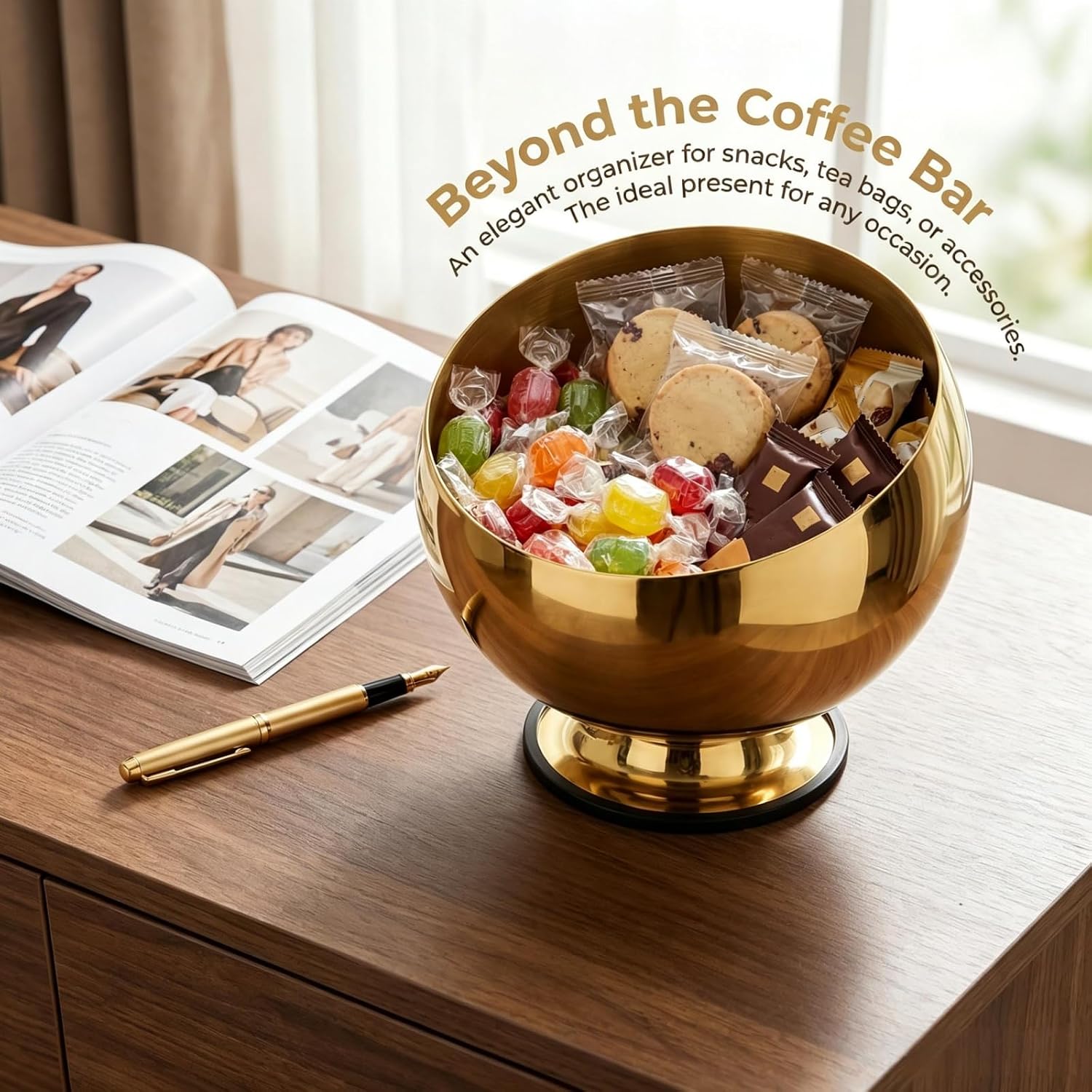 Covzoe Coffee Pod Holder, Large Capacity Metal Coffee Pods Storage with Non-Slip Rubber Base, Modern Creamer Holder Candy Bowl Organizer for Coffee Bar Kitchen Office Countertop