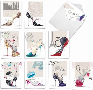 Best Card Co 10 Mini Boxed Notecards Catitude Shoes M3324