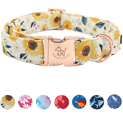 Elegant little tail Dog Collar, Sunflower Pattern Pet Collar Durable Cute Dog Collars Summer Fall Female Pet Gift Adjustable Dog Collar for Medium Dogs