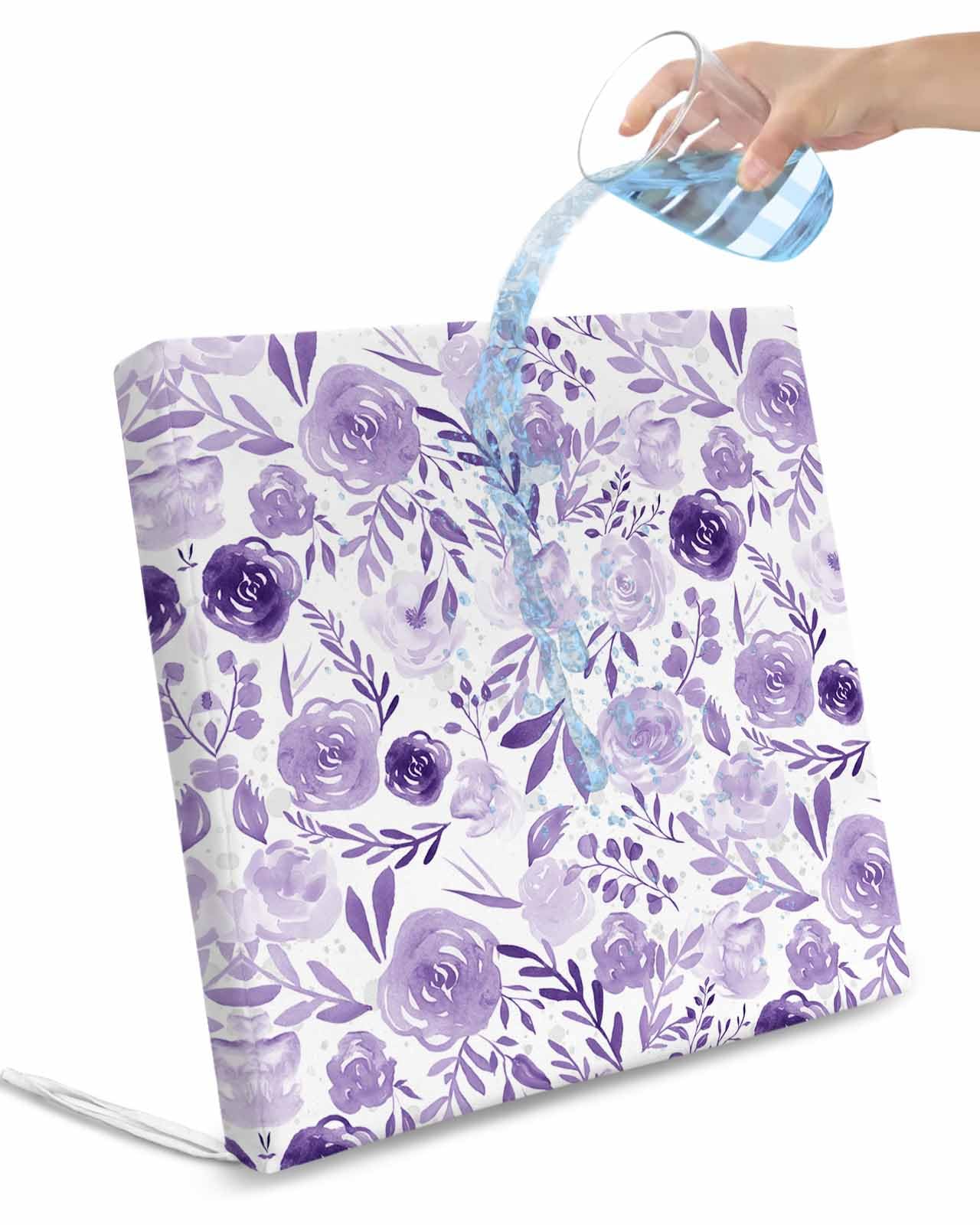 Edwiinsa Purple Floral Flower Indoor/Outdoor Seat Cushions Cover,Waterproof Patio Chaise Lounge Cushion Cover for Beach Pool Side Chair Cushions 22x22x2 Pieces Eucalyptus Leaves Rustic Chic Plant