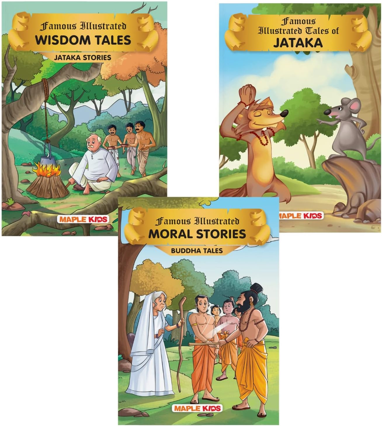 Jataka Tales (Set of 3 Books with 51 Moral Stories) - Colourful Pictures - Story Books for kids