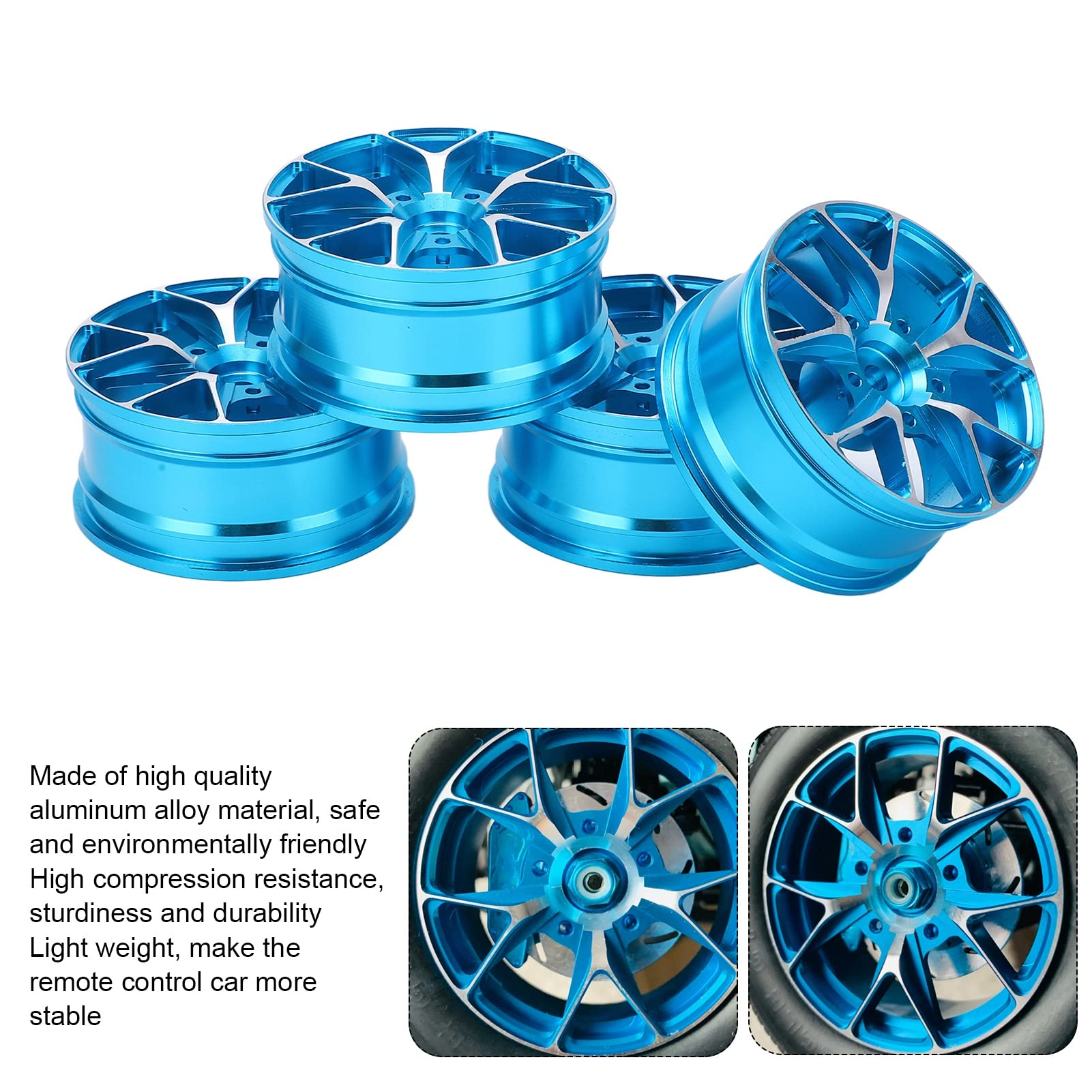 4 pz Ruote RC Resistente All'Usura Alluminio Diametro 52mm RC Accessori Cerchio Auto per 1/10 Piatte Auto Sportiva Strada Auto e Deriva Auto Da Viaggio Modello di Ruote Giocattoli (Blu)