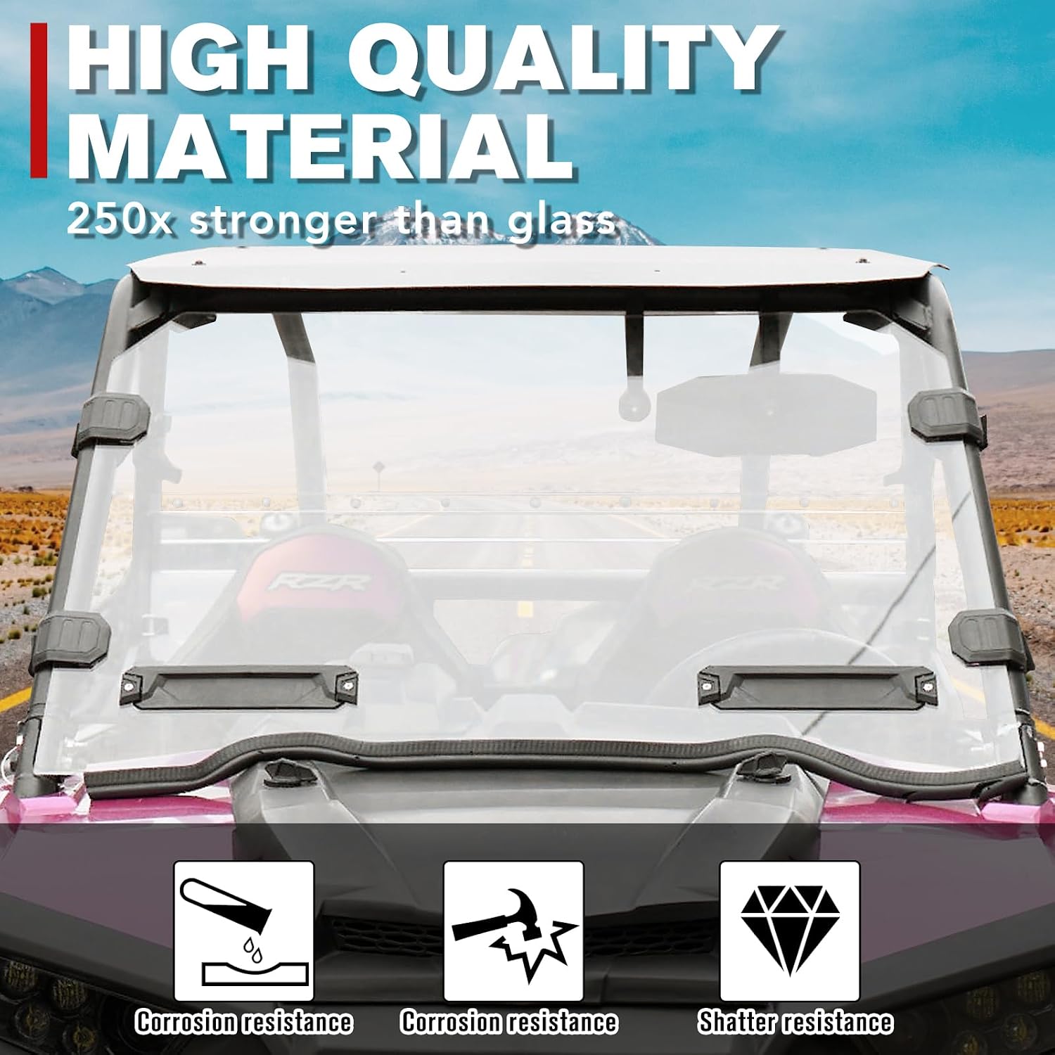 AUPOWER Front Full Windshield for 2014-2018 Polaris RZR 1000/XP 1000/XP4 1000/XP Turbo/XP4 Turbo /2015-2019 RZR 900 S EPS, Clear Tough Hard Windshield Accessories, Polycarbonate