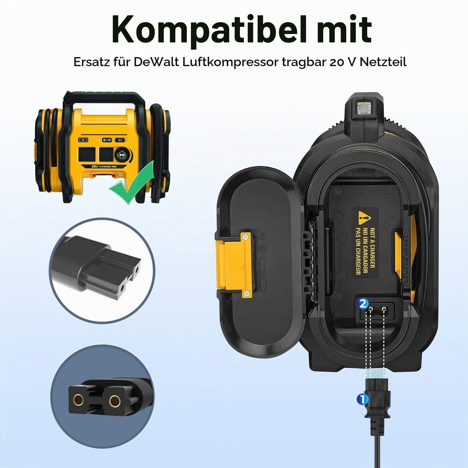 KFD Netzteil 13,8V Power Supply Ladegerät für Dewalt N557515 Akku-Kompakt-Kompressor DCC018N DCC018N-XJ N557514 DCC020IB Zubehör 20V Inflator Cordless Tire Inflator Air Compressor Netzadapter Charger