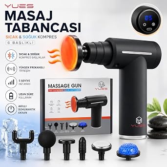 YUES S cak So uk Kompresli Masaj Tabancas , 6 Ba l kl   arjl  Kas Masaj Aleti, Dijital Ekranl , 6 H z Seviyesi, USB Type-C, Sessiz Ta nabilir Masaj Cihaz