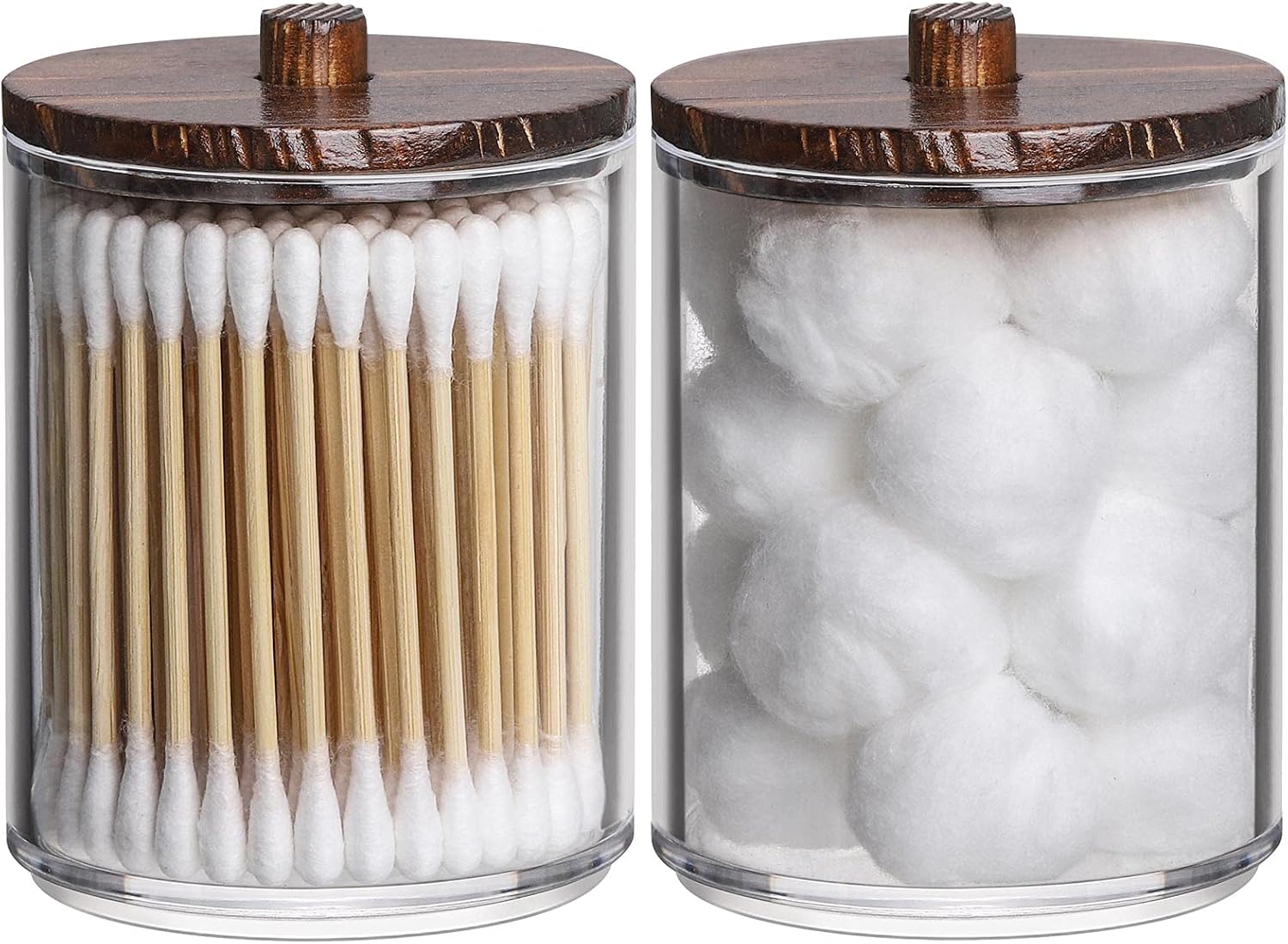 Tbestmax 10-Ounce Qtip Holder Bathroom Jars Canisters for Cotton Ball Swab Pad Storage Dispenzer, Black Bamboo Lid (2 Pack)