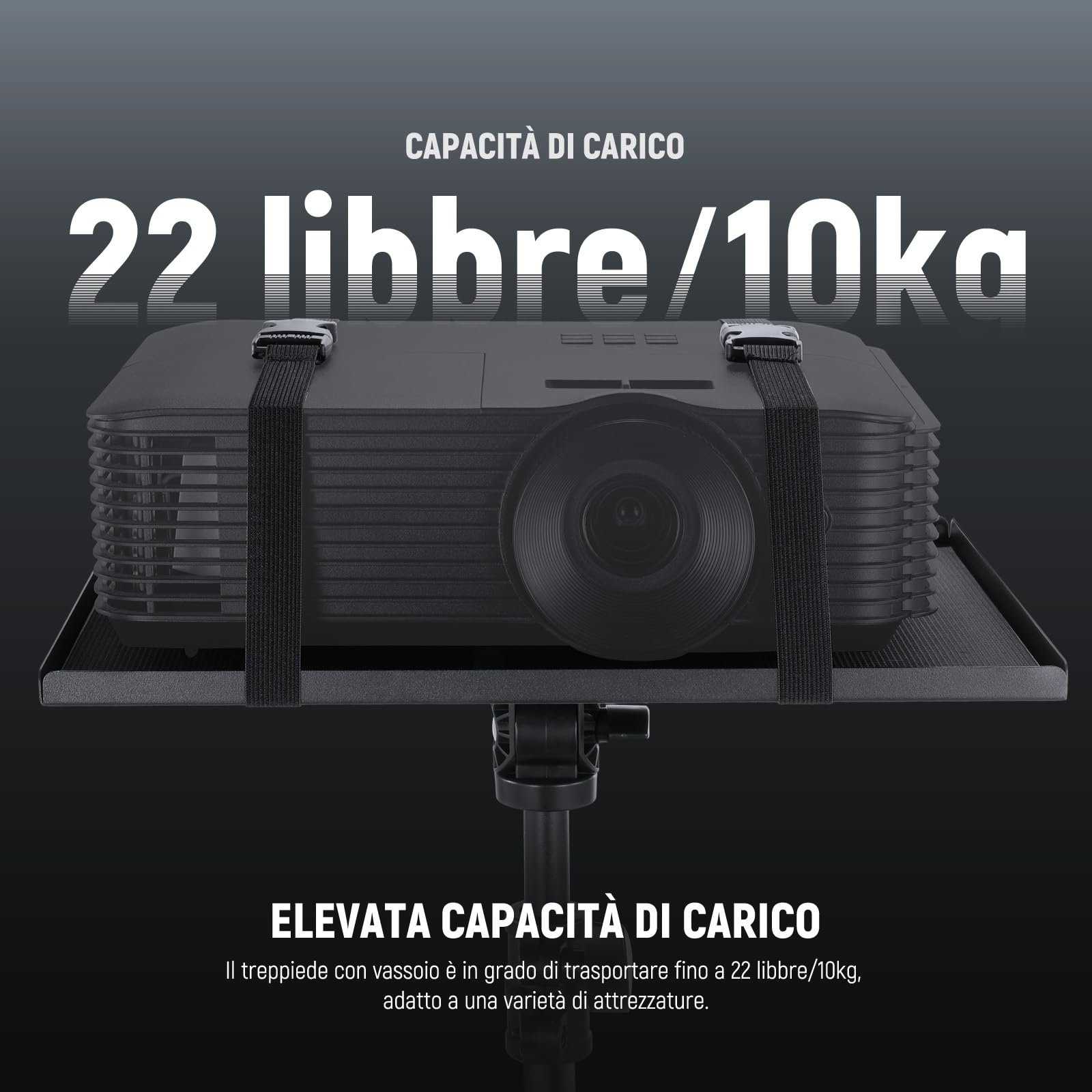 Supporto Proiettore con Vassoio Incli a 180° e Porta Telefono, Treppiede per Proiettore/Laptop Telescopico da 76-145cm, Cavalletto per Proiettore Portatile Pieghevole per Studio/Palco, Max10kg