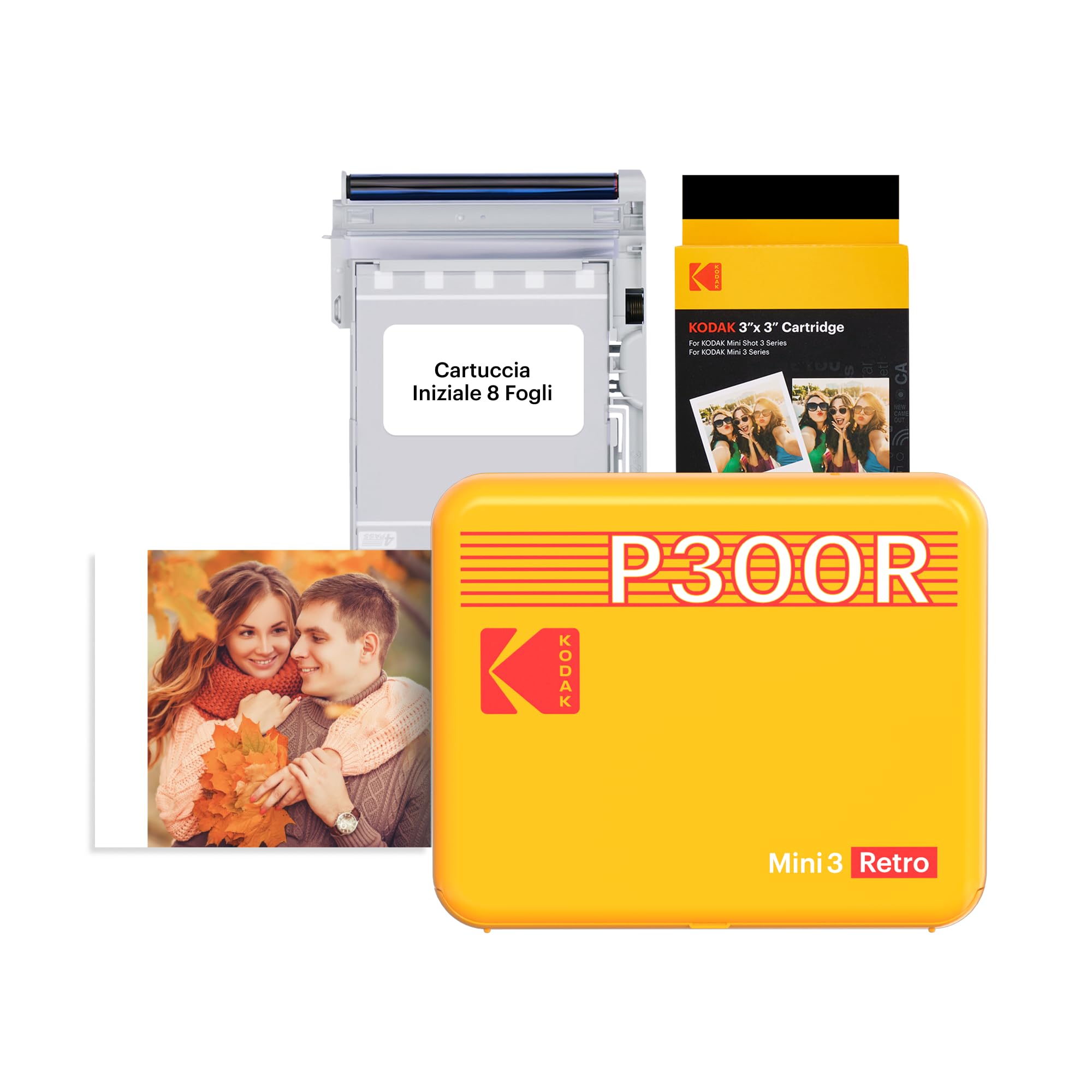 KODAK - Mini 3 Retro 4PASS, stampante per foto portatile (7,6 x 7,6 cm), confezione con 68 fogli, colore: giallo.