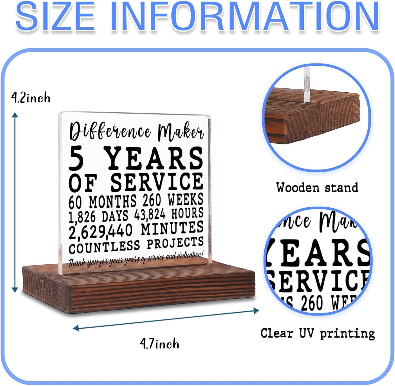 5 Years Employee Loyalty Gift Idea Thank You Appreciation for 5 Years of Service Employee Service Recognition Award Plaque,Acrylic Decoration Signs & Plaques SOK68