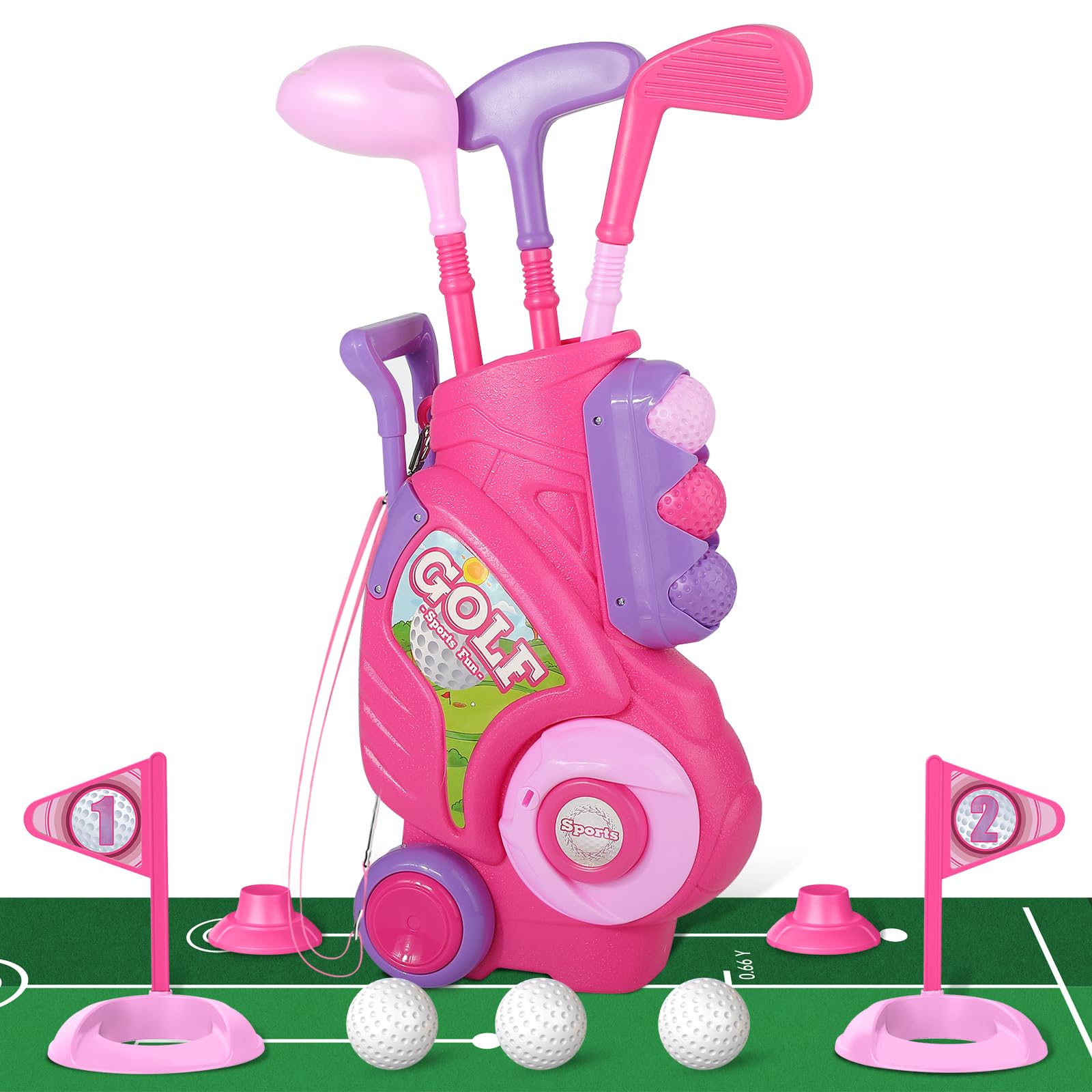 Liberry Toddler Golf Set for 2 3 4 Years Old Girls Boys, Upgraded Kids Golf Clubs Set with Golf Cart, Putting Mat, Outdoor Indoor Sports Toy Birthday