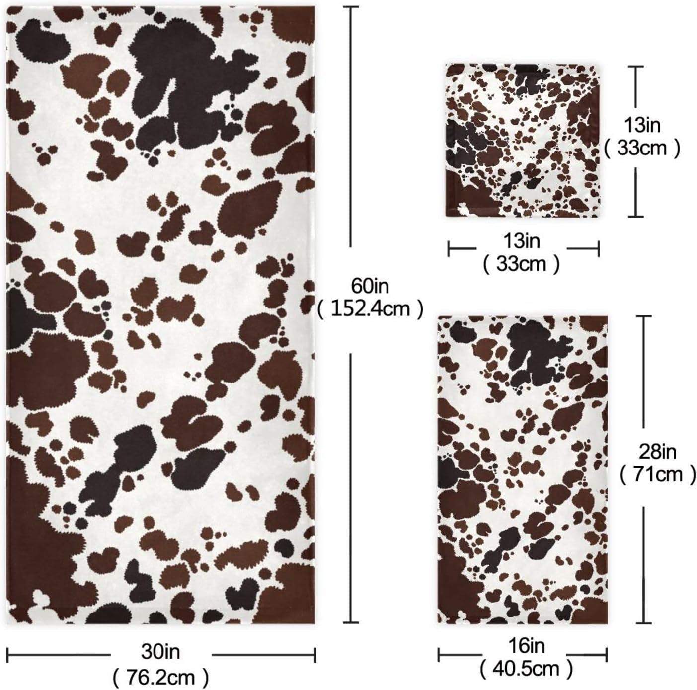 Kigai Cow Print Bath Towel Set of 3(1 Bath Towel, 1 Hand Towel, 1 Washcloth), Soft Absorbent Comfortable Quick Dry for Bathroom Shower Travel Hotel Gym