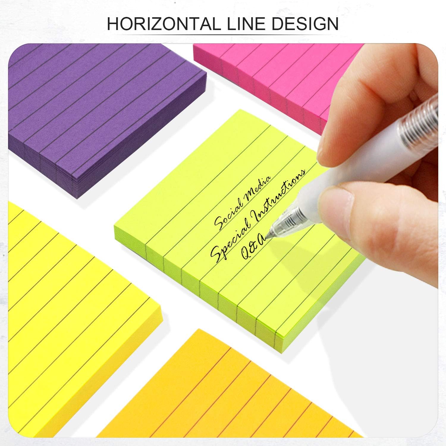 Teskyer Lined Sticky Notes 3x3 Inch, 600 Sheets Adhesive Self-Stick Notes, 6 Bright Colors, 100 Sheets/Pad