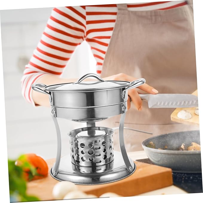 Olla eléctrica para fondue con hornilla, acero inoxidable, doble asa, 23x19 cm miniatura 2