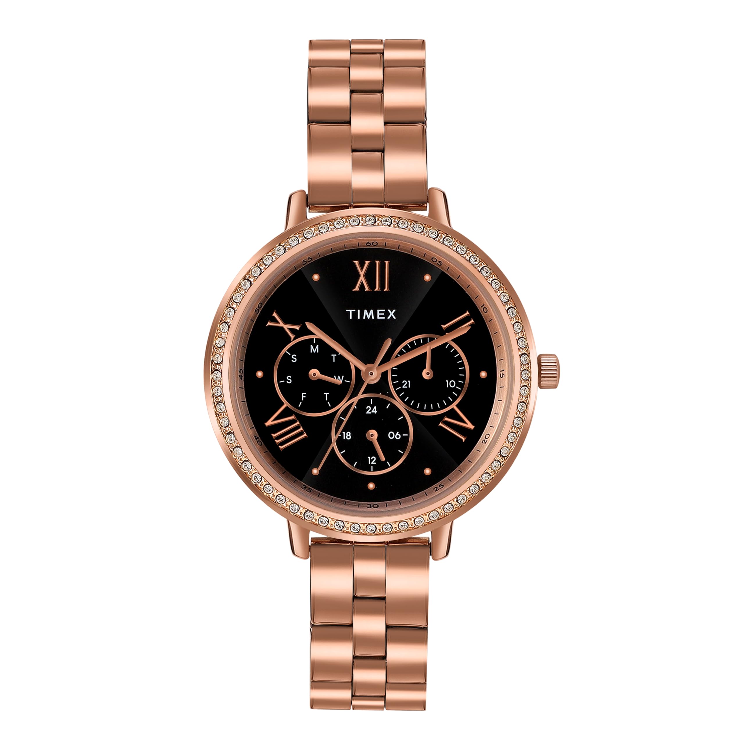TIMEX Women Stainless Steel Multifunction Analogue Black Dial Watch - Tw000Z503, Band Color-Rose Gold (B0CJLHTVVN) Amazon Price History, Amazon Price Tracker